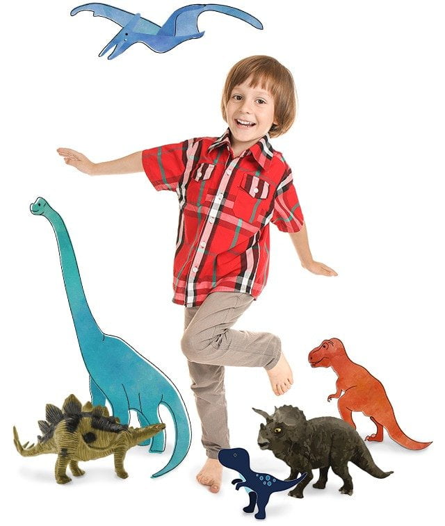 Ditt barn och dinosaurier tillsammans på ett pussel